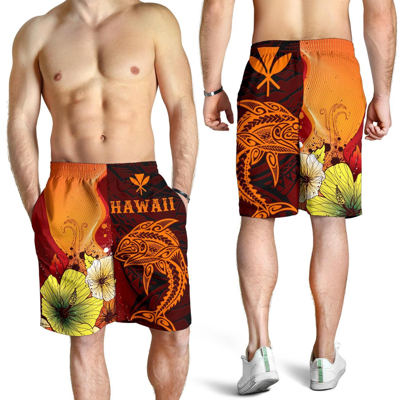 Hawaii Men's Shorts - Tribal Tuna Fish Orange - Polynesian Pride