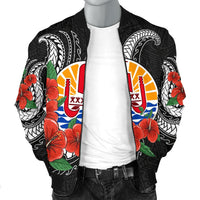 Tahiti Polynesian Men Bomber Jacket - Hibiscus Coat of Arm Black - Polynesian Pride