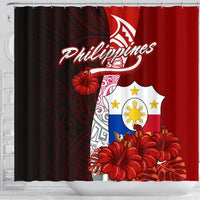 Philippines Polynesian Shower Curtain - Coat Of Arm With Hibiscus - Polynesian Pride
