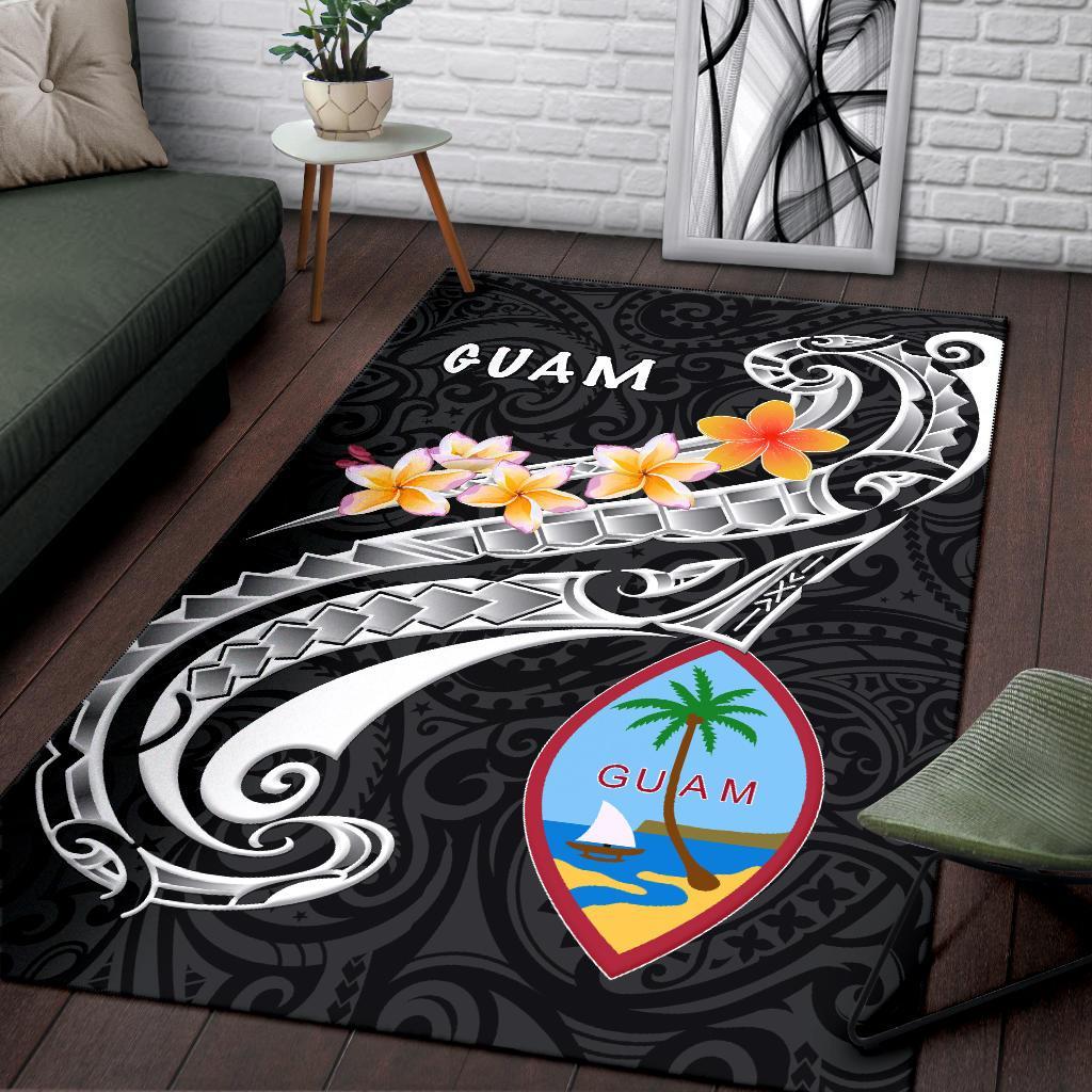 Guam Area Rug - Guam Seal Polynesian Patterns Plumeria (Black) Black - Polynesian Pride