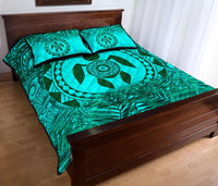 Polynesian Quilt Bed Set - Green Turtle Palm Torquoise Version - Polynesian Pride