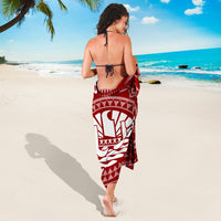 Tahiti Personalised Sarong - Tahiti Seal In Polynesian Tattoo Style (Red) - Polynesian Pride