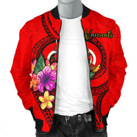 Vanuatu Polynesian Men's Bomber Jacket - Floral With Seal Red - Polynesian Pride