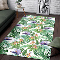Tropical Orange Orchids Strelitzia Monstera Rug - Polynesian Pride