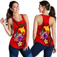 Papua New Guinea Polynesian Custom Personalised Women's Racerback Tank - Floral With Seal Red Red - Polynesian Pride