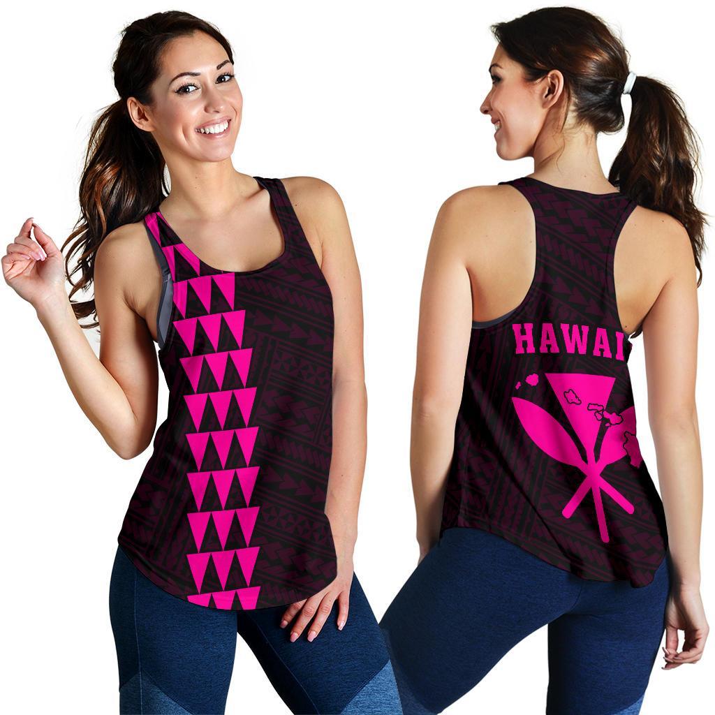 Hawaii Kakau Polynesian Kanaka Map Women's Racerback Tank - Pink Pink - Polynesian Pride