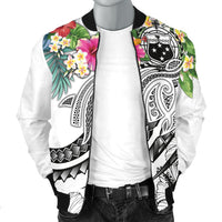 Polynesian Samoa Men's Bomber Jacket - Summer Plumeria (White) - Polynesian Pride