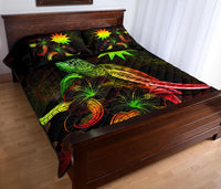 Nauru Polynesian Quilt Bed Set - Turtle With Blooming Hibiscus Reggae - Polynesian Pride