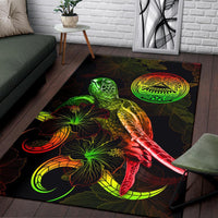 American Samoa Polynesian Area Rugs - Turtle With Blooming Hibiscus Reggae - Polynesian Pride