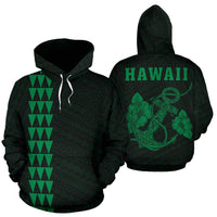 Polynesian Kakau Anchor Hibiscus Hawaii Hoodie Green Unisex Green - Polynesian Pride