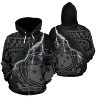 Samoa Polynesian Zip up Hoodie Lighting Thunder Unisex Black - Polynesian Pride