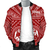 Tonga Men's Bomber Jacket - Tonga Seal With Polynesian Tattoo Style (Red) - Polynesian Pride