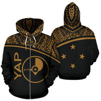 Yap All Over Zip up Hoodie Micronesia Curve Gold Style Unisex Gold - Polynesian Pride