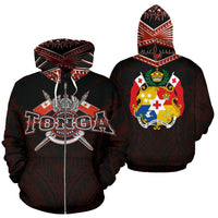 Tonga All Over Zip up Hoodie Red Unisex Black - Polynesian Pride