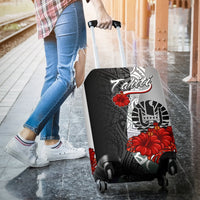 Tahiti Polynesian Luggage Covers - Coat Of Arm With Hibiscus White - Polynesian Pride