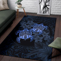 hawaii Rug - Turtle Strong Pattern Hibiscus Plumeria Blue AH - Polynesian Pride