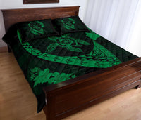 Hawaiian Map Hibiscus Turtle Fish Hook Polynesian Quilt Bedding Set Green - Polynesian Pride