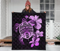 Hawaiian Kanaka Hibiscus Plumeria Mix Polynesian Turtle Premium Quilt Pink AH - Polynesian Pride