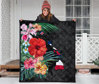 Hawaii Premium Quilt - Hawaii Map Hibiscus Quilt - Polynesian Pride