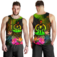 Vanuatu Polynesian Personalised Men's Tank Top - Hibiscus and Banana Leaves - Polynesian Pride