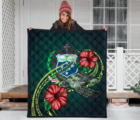 Samoa Polynesian Premium Quilt - Green Turtle Hibiscus - Polynesian Pride