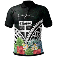 Fiji Polo Shirt Viti Coat of Arms and Polynesian Tropical Flowers White Unisex White - Polynesian Pride