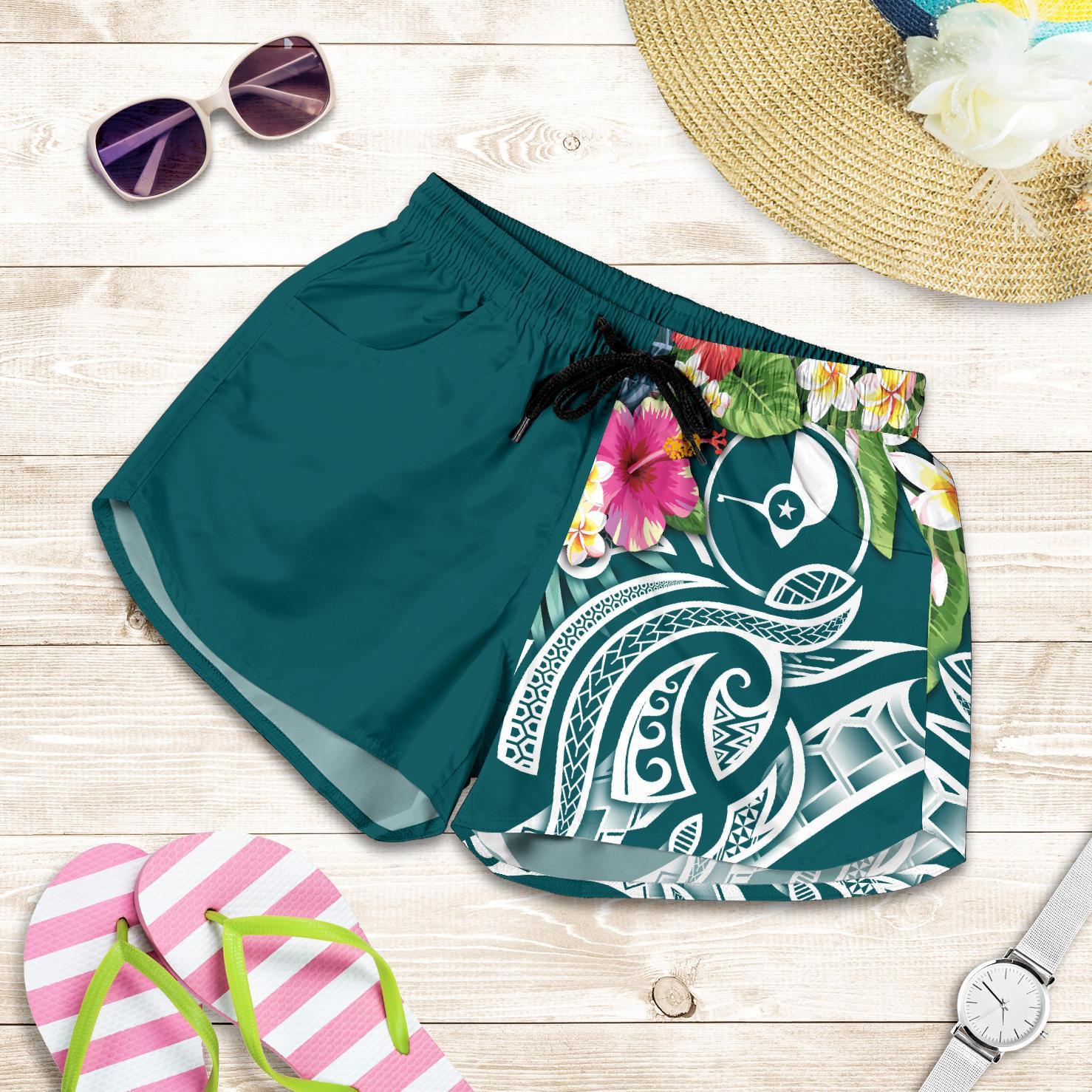 YAP Polynesian Women's Shorts - Summer Plumeria (Turquoise) Women Turquoise - Polynesian Pride