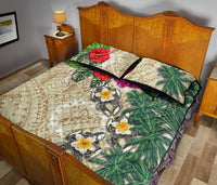 Cook Islands Polynesian Quilt Bed Set - Hibiscus Turtle Tattoo Beige - Polynesian Pride