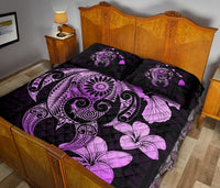 Hibiscus Plumeria Mix Polynesian Pink Turtle Quilt Bed Set - Polynesian Pride