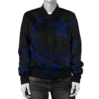 Hawaii Turtle Polynesian Women's Bomber Jacket - Blue - Frida Style - Polynesian Pride