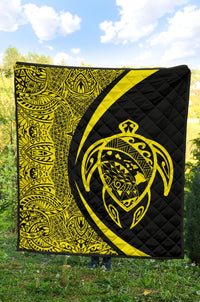 Hawaii Turtle Map Polynesian Premium Quilt - Yellow - Circle Style - Polynesian Pride