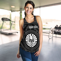 Tahiti Personalised Women's Racerback Tank - Tahiti Seal In Polynesian Tattoo Style (Black) - Polynesian Pride