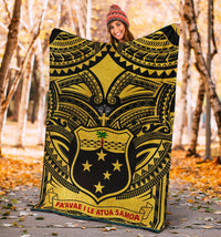 Samoa Premium Blanket - Samoa Coat Of Arm, Polynesian Tattoo Golden - Polynesian Pride