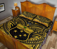 Samoa Quilt Bed Set - Samoa Coat Of Arm, Polynesian Tattoo Gold - Polynesian Pride