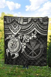 Hawaii Polynesian Premium Quilt - Kanaka Maoli & White Turtle Hibiscus - Polynesian Pride