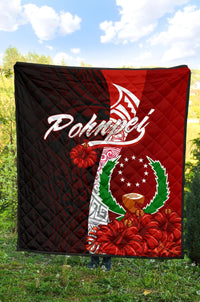 Pohnpei Micronesia Premium Quilt - Coat Of Arm With Hibiscus - Polynesian Pride