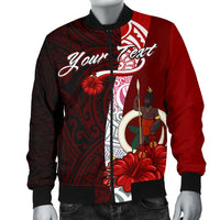 Vanuatu Polynesian Custom Personalised Men's Bomber Jacket - Coat Of Arm With Hibiscus - Polynesian Pride