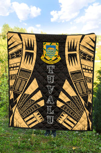 Tuvalu Premium Quilt - Tuvalu Coat Of Arms Polynesian Gold Tattoo - Polynesian Pride