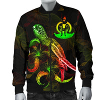 Vanuatu Polynesian Men's Bomber Jacket - Turtle With Blooming Hibiscus Reggae - Polynesian Pride