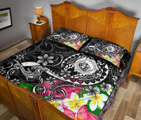 Hawaii Polynesian Quilt Bed Set - Hawaii Seal With Turtle Plumeria (Black) - Polynesian Pride