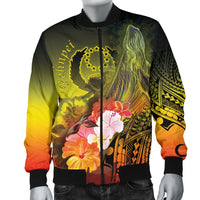 Pohnpei Men's Bomber Jacket - Humpback Whale with Tropical Flowers (Yellow) - Polynesian Pride