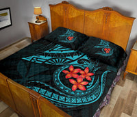 Hawaiian Polynesian Quilt Bed Set - Turquoise Kanaka Maoli & Manta Ray Turtle Tentacle - Polynesian Pride