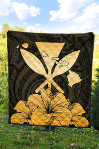 Hawaiian Kanaka Premium Quilt Hibiscus Polynesian Love Gold - Polynesian Pride
