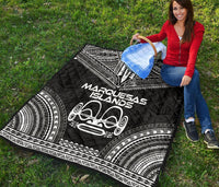 Marquesas Islands Premium Quilt - Marquesas Islands Tiki Face Polynesian Chief Black Version - Polynesian Pride