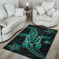 Kanaka Map Hibiscus Plumeria Turtle Art Polynesian Area Rug Turquoise AH - Polynesian Pride