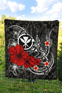 Polynesian Hawaii Kanaka Maoli Premium Quilt - Humpback Whale with Hibiscus (White) - Polynesian Pride
