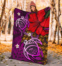 Hawaii Lauhala Hibiscus Polynesian Tropical Pink Premium Blanket - Wake Style - AH - Polynesian Pride