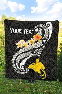 Papua New Guinea Custom Personalised Premium Quilt - PNG Seal Polynesian Patterns Plumeria (Black) - Polynesian Pride