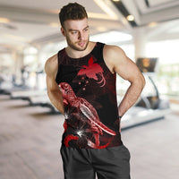 Papua New Guinea Men Tank Top - Turtle With Blooming Hibiscus Red - Polynesian Pride