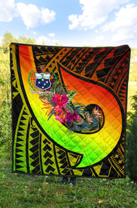 Samoa Premium Quilt - Polynesian Hook And Hibiscus (Reggae) - Polynesian Pride